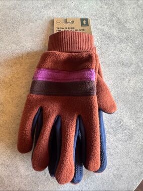 cotopaxi Rust Fleece Gloves with Pink & Brown Stripes